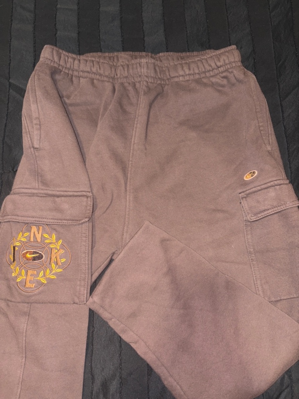 Nike Brown Cargo Sweatpants with Embroidered Crest Detail